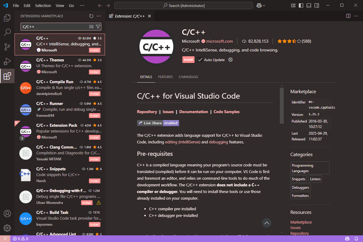 install C/C++ extension