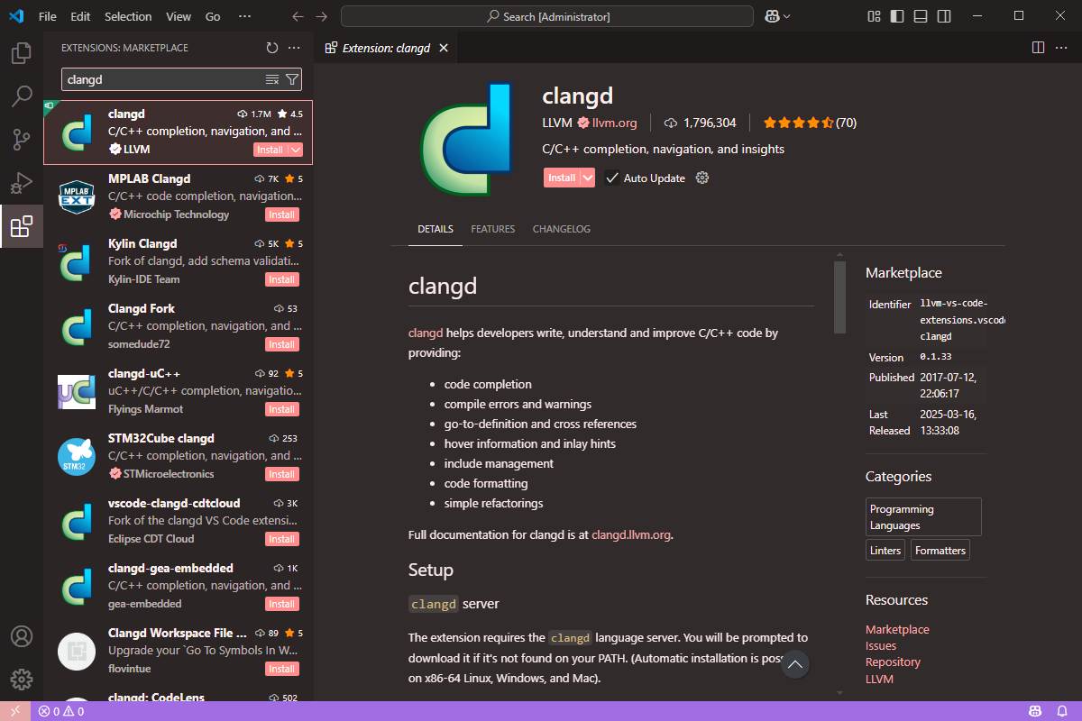 install clangd extension